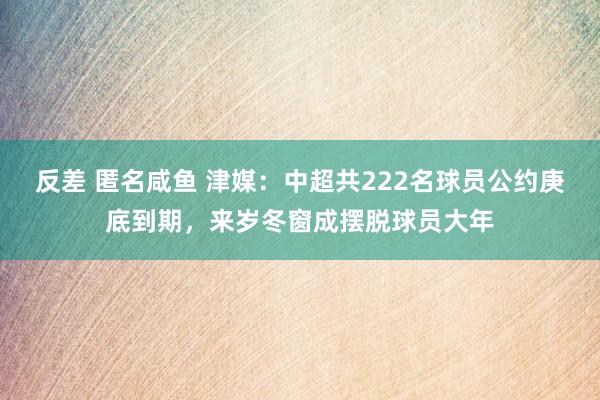 反差 匿名咸鱼 津媒：中超共222名球员公约庚底到期，来岁冬窗成摆脱球员大年